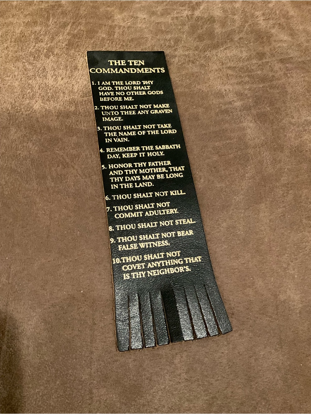 The Ten Commandments Leather Bookmark